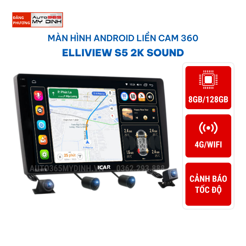 Màn hình ô tô liền cam 360 Elliview S5 2K Sound